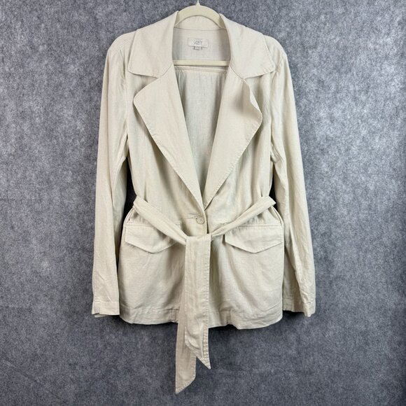 LOFT Outlet Women’s S‎ Beige Linen Blend Belted Jacket Lightweight Blazer - Picture 1 of 9
